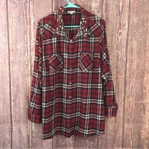 CB Plaid Bedazzled Button Up Shirt
